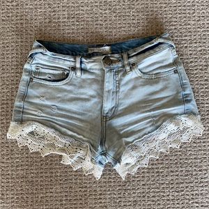 Free People Denim Shorts with Lace Hem